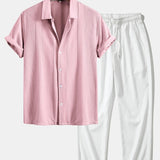 Ensemble Capucine — chemise jacquard géométrique & pantalon texturé froissé à jambe droite