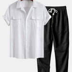 Ensemble — chemise cubaine en lin à poches & pantalon en lin à jambe droite