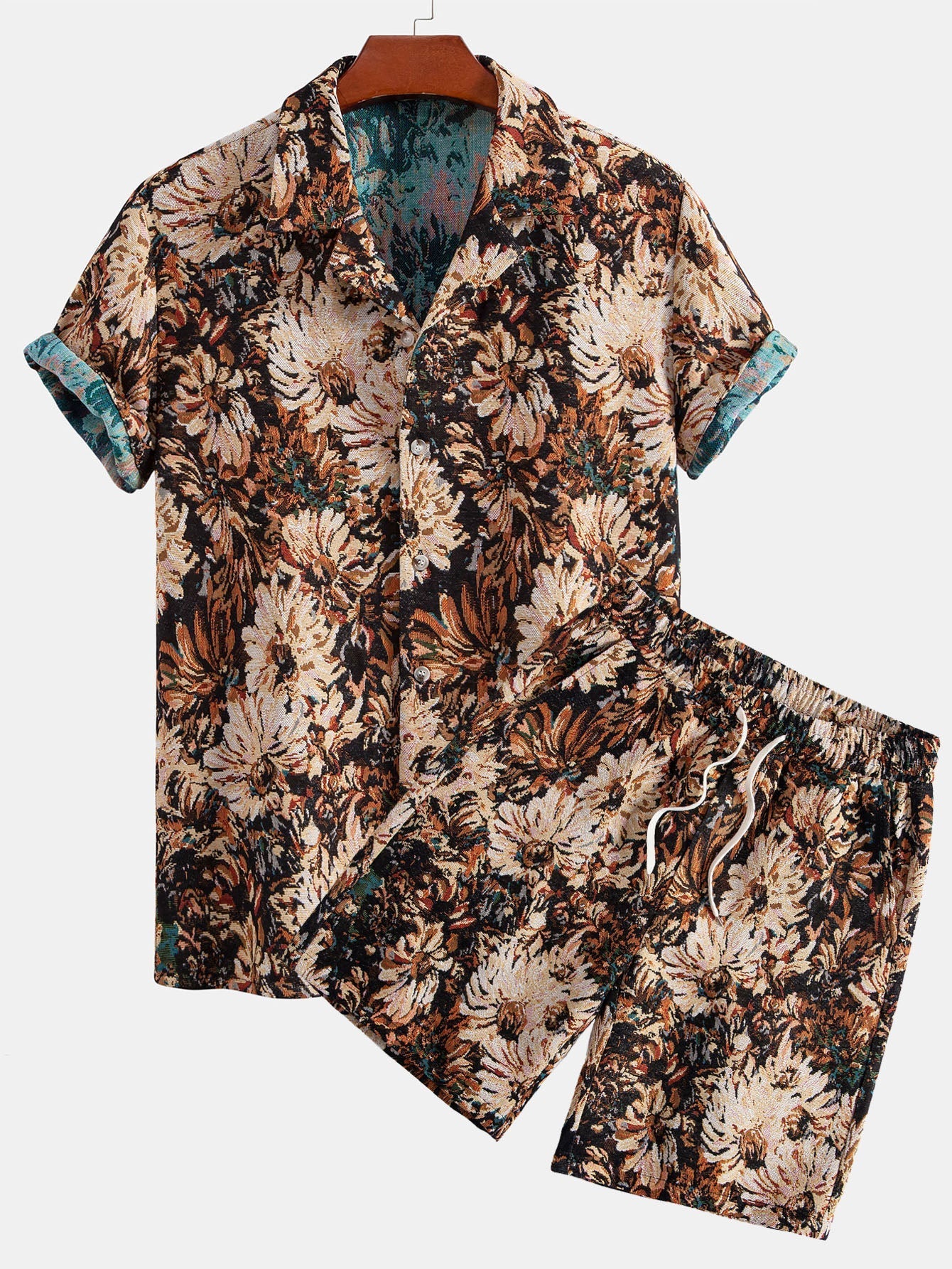 Ensemble — chemise cubaine jacquard à fleurs peintes & short