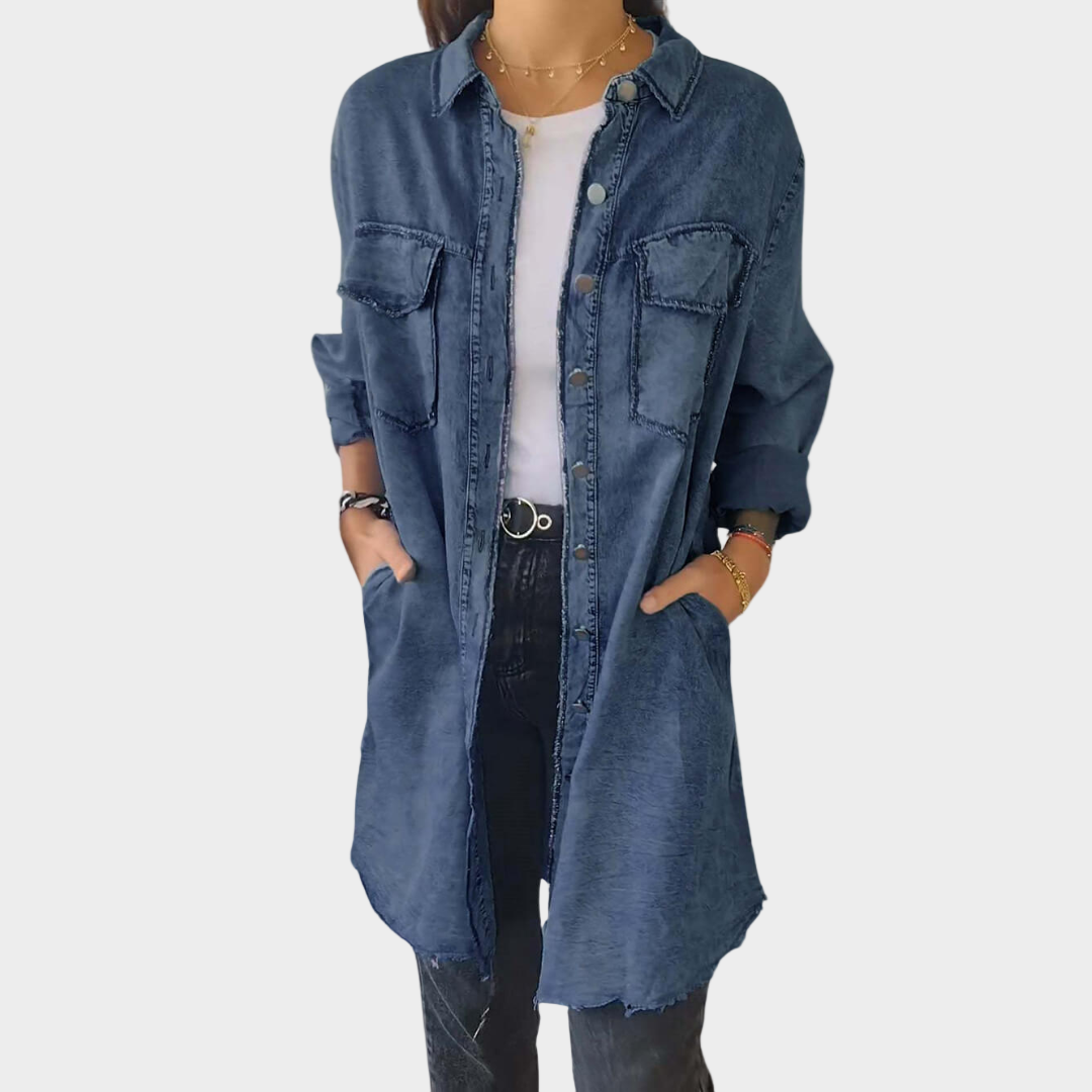 Robe Chemise en Jean à Manches Longues - Bleu foncé