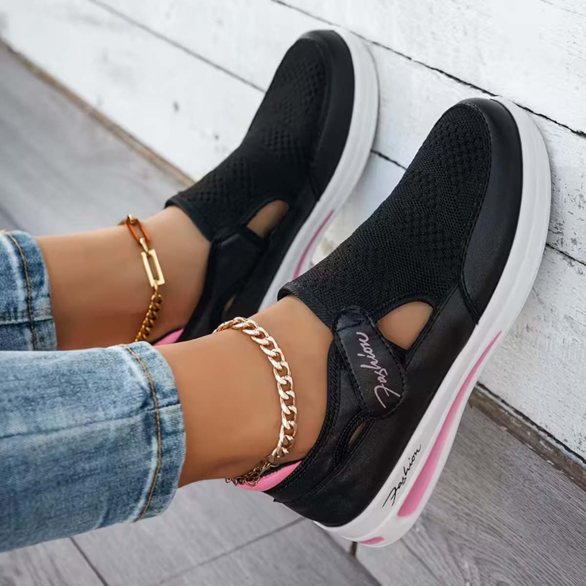 Allison™ Orthopedic Sneakers Noir, photo studio