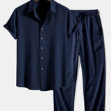Ensemble — chemise texturée froissée & pantalon à jambe droite