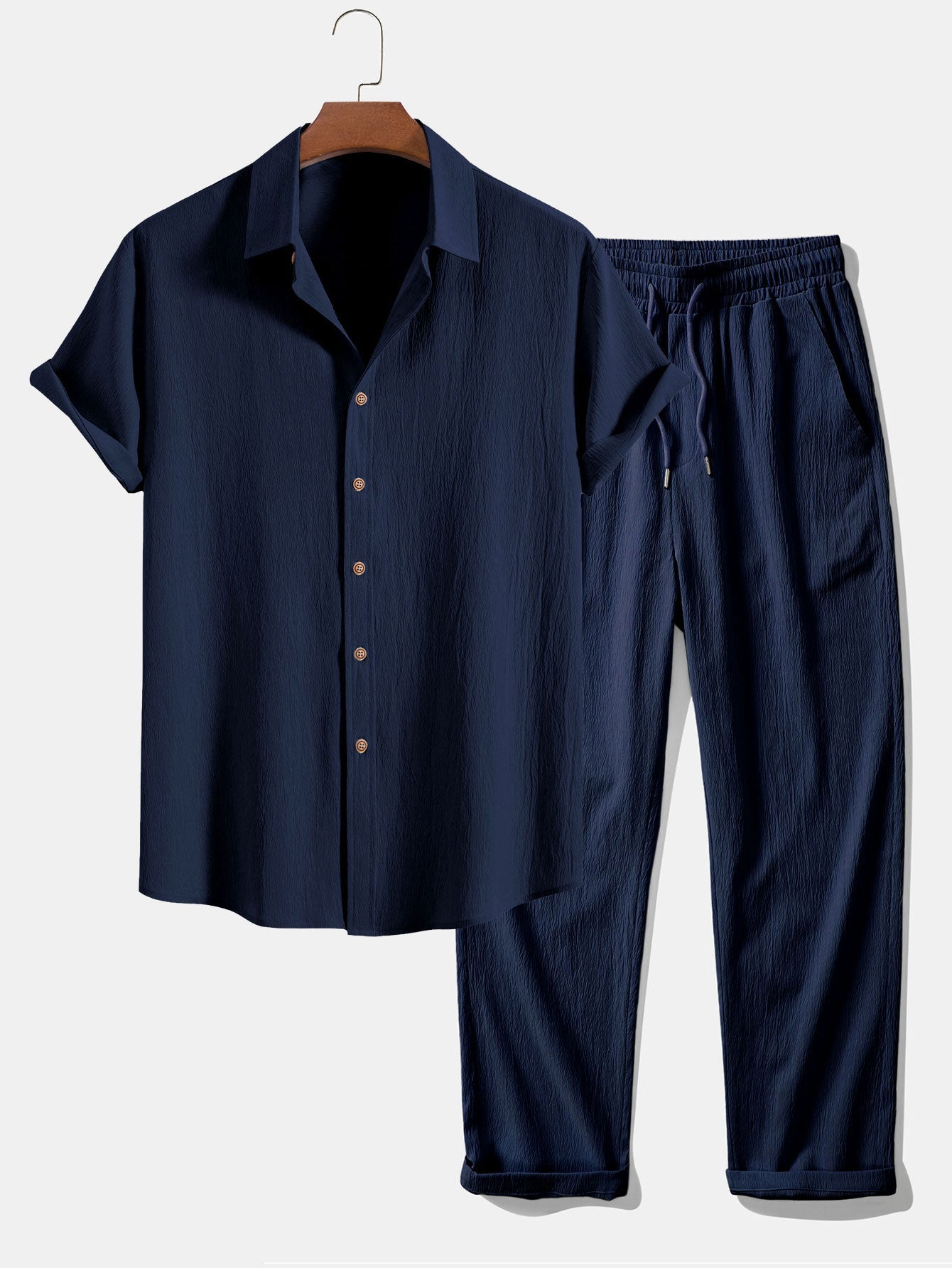 Ensemble — chemise texturée froissée & pantalon à jambe droite