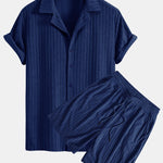 Ensemble — chemise cubaine en éponge rayée & short en éponge rayé