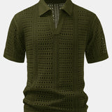 Ensemble — polo crocheté à col V & pantalon texturé froissé à jambe droite