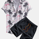 Ensemble — chemise à imprimé palmiers et flamants roses & short de bain