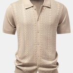 Ensemble — chemise boutonnée en maille jacquard torsadé & pantalon en lin à jambe droite