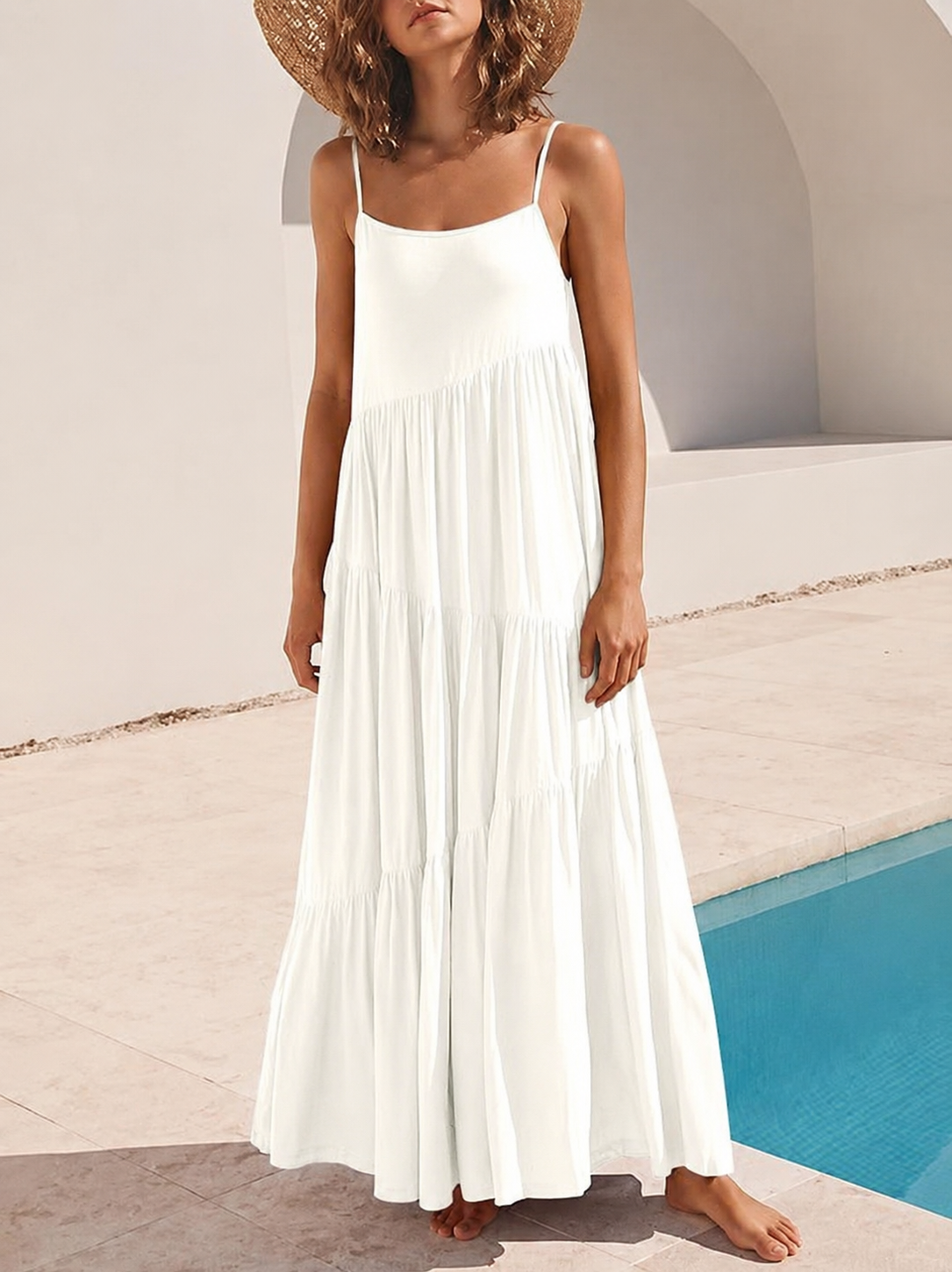 Isaure | Robe aérienne à volants étagés Blanc, photo studio
