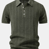 Ensemble — polo en maille ajourée de lin rayé & pantalon en lin à jambe droite