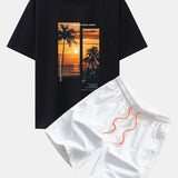 Ensemble — t-shirt oversize à imprimé paysage de palmiers et slogan & short de bain