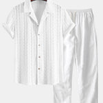 Ensemble — chemise cubaine jacquard géométrique & pantalon en lin à jambe droite