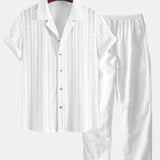 Ensemble — chemise cubaine jacquard géométrique & pantalon en lin à jambe droite
