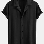 Ensemble — chemise cubaine texturée à losanges coupe ajustée & pantalon en lin à jambe droite