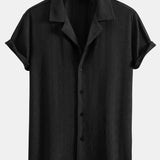 Ensemble — chemise cubaine texturée à losanges coupe ajustée & pantalon en lin à jambe droite