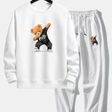 Ensemble — sweat à col rond coupe décontractée à imprimé ours & pantalon de jogging