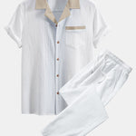 Ensemble — chemise cubaine texturée contrastante & pantalon à jambe droite