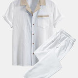 Ensemble — chemise cubaine texturée contrastante & pantalon à jambe droite