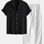 Ensemble — chemise cubaine texturée gaufrée & pantalon en lin à jambe droite
