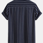 Ensemble — chemise rayée en coton mélangé & short en lin à cordon