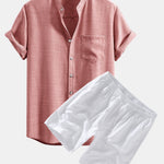 Ensemble Capucine — chemise à col officier et manches courtes & short en lin à cordon