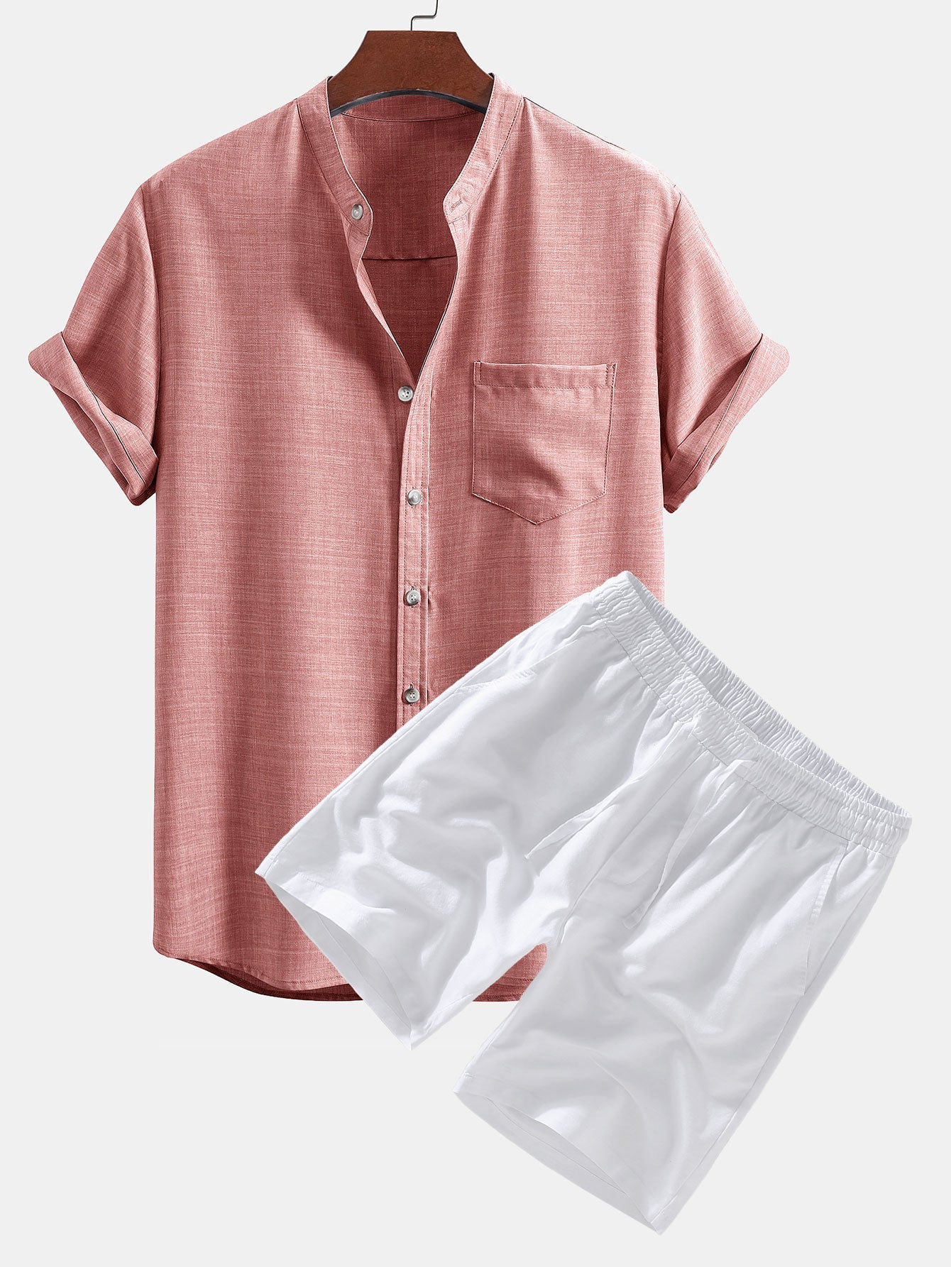 Ensemble Capucine — chemise à col officier et manches courtes & short en lin à cordon