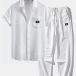 Ensemble — chemise gaufrée à manches courtes & pantalon de jogging gaufré à cordon