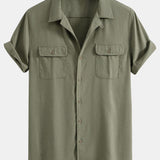 Ensemble — chemise cubaine en lin à poches & pantalon fuselé coupe slim