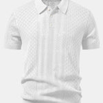 Ensemble Améline — polo en maille ajourée jacquard géométrique & pantalon en lin à jambe droite