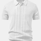 Ensemble Améline — polo en maille ajourée jacquard géométrique & pantalon en lin à jambe droite