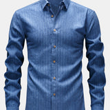 Chemise boutonnée en lin rayé à manches longues