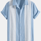 Ensemble — chemise bowling patchwork en lin & pantalon en lin à jambe droite
