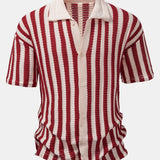 Ensemble — chemise crochetée rayée à épaules tombantes & pantalon en lin à jambe droite