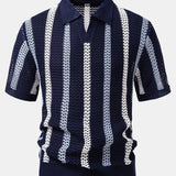 Ensemble — polo crocheté rayé à col V & short texturé froissé à cordon