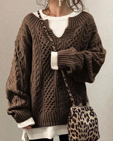 Cyrielle | Pull ample à torsades et col fendu