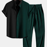 Ensemble — chemise côtelée bicolore à col officier coupe ajustée & pantalon côtelé