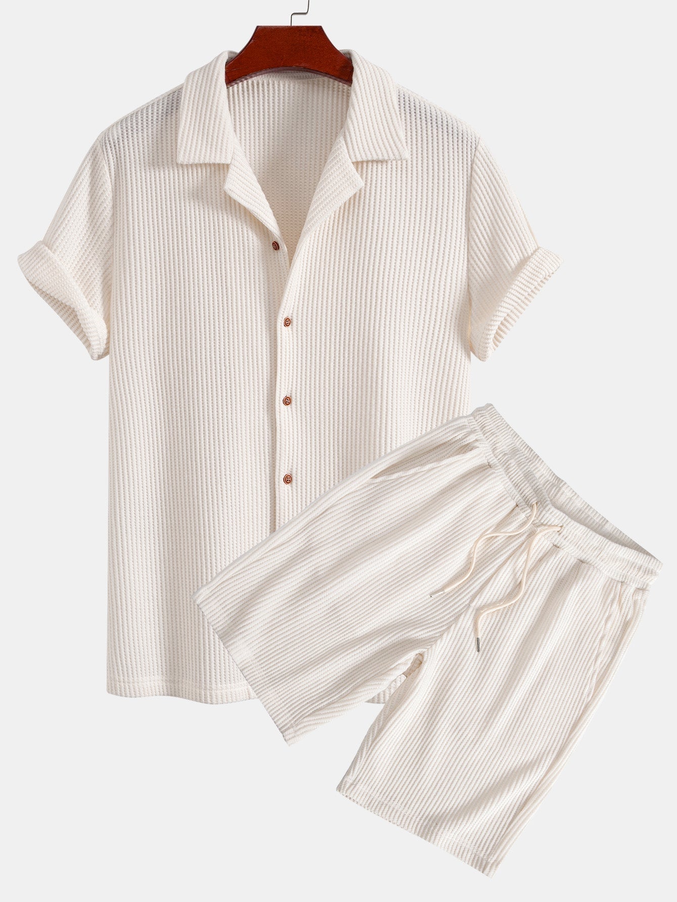 Ensemble — chemise gaufrée & short gaufré en maille à cordon