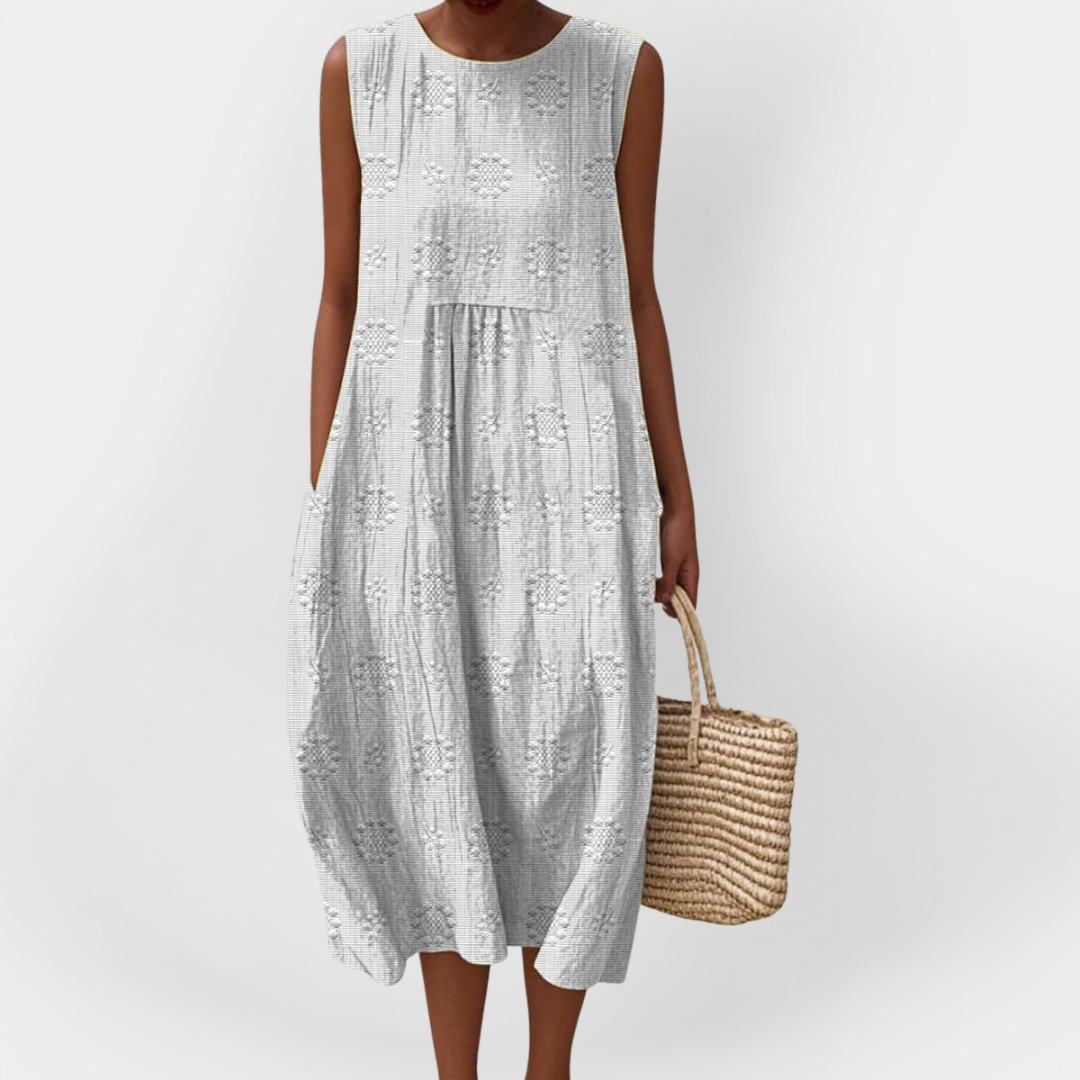 Robe élégante en coton sans manches avec poches Blanc