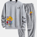 Ensemble — sweat à col rond coupe décontractée à imprimé ours graffiti & pantalon de jogging