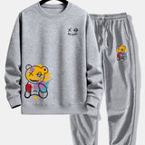 Ensemble — sweat à col rond coupe décontractée à imprimé ours graffiti & pantalon de jogging