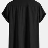 Ensemble — chemise en lin à manches courtes & pantalon texturé froissé à jambe droite