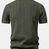 Ensemble — polo en maille ajourée de lin rayé & pantalon en lin à jambe droite