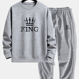 Ensemble — sweat à col rond coupe décontractée à imprimé couronne & pantalon de jogging