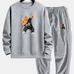 Ensemble — sweat à col rond coupe décontractée à imprimé ours & pantalon de jogging
