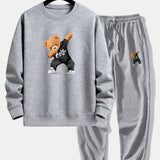 Ensemble — sweat à col rond coupe décontractée à imprimé ours & pantalon de jogging