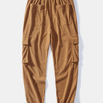 Ensemble — chemise à capuche à carreaux en velours côtelé contrastant & pantalon cargo de jogging en velours côtelé à cordon