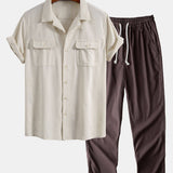 Ensemble — chemise cubaine en lin à poches & pantalon en lin à jambe droite