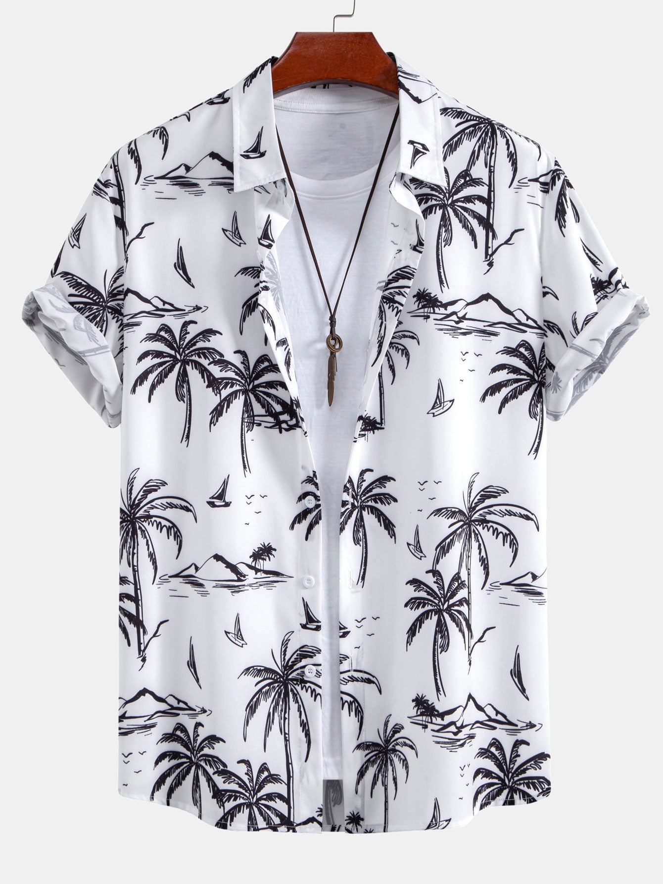 Ensemble — chemise à imprimé palmiers tropical & short de bain à imprimé rayé