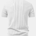 Ensemble Améline — polo en maille ajourée jacquard géométrique & pantalon en lin à jambe droite