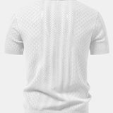 Ensemble Améline — polo en maille ajourée jacquard géométrique & pantalon en lin à jambe droite