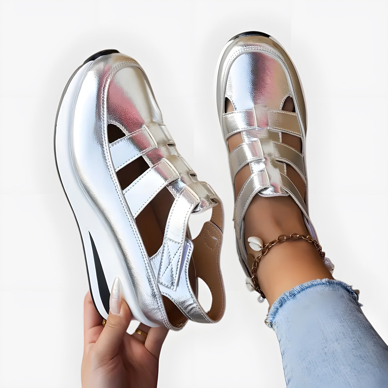 Ambre | Sandales orthopédiques femme polyvalentes Argent